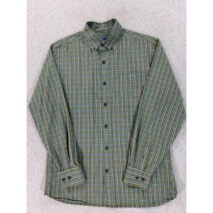 Fish Hippie Plaid Long Sleeve Cotton Button‎ Down Shirt (Men's Medium) Green